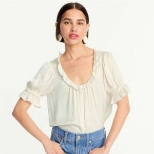 J. Crew - Ruffle featherweight satin scoopneck top - Ivory